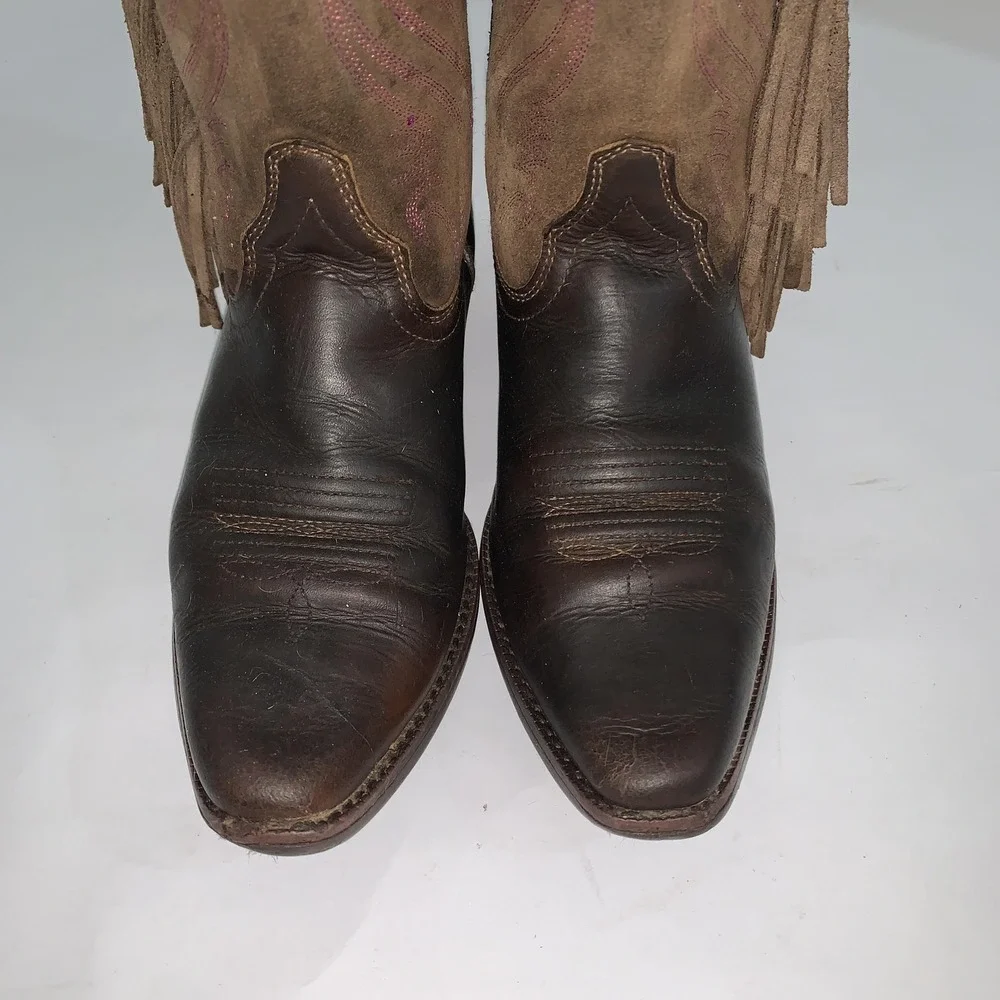 Ariat Boots Girls Size 2 Brown Leather Western Fringe Cowgirl Riding 10011908